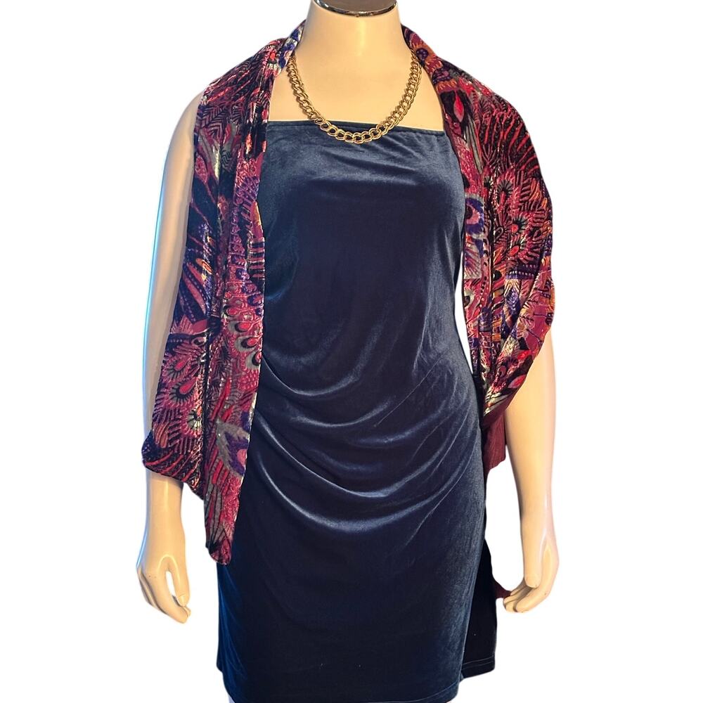 NWT Allegra K Blue Velvet Bodycon Mini Dress Ruched Cami Slip Party Large